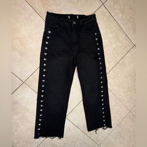 Stylish Black Jeans with Heart Accents